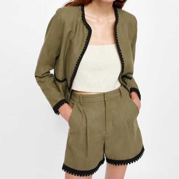 NWT ZARA Olive Green Linen blazer Jacket - Picture 2 of 14